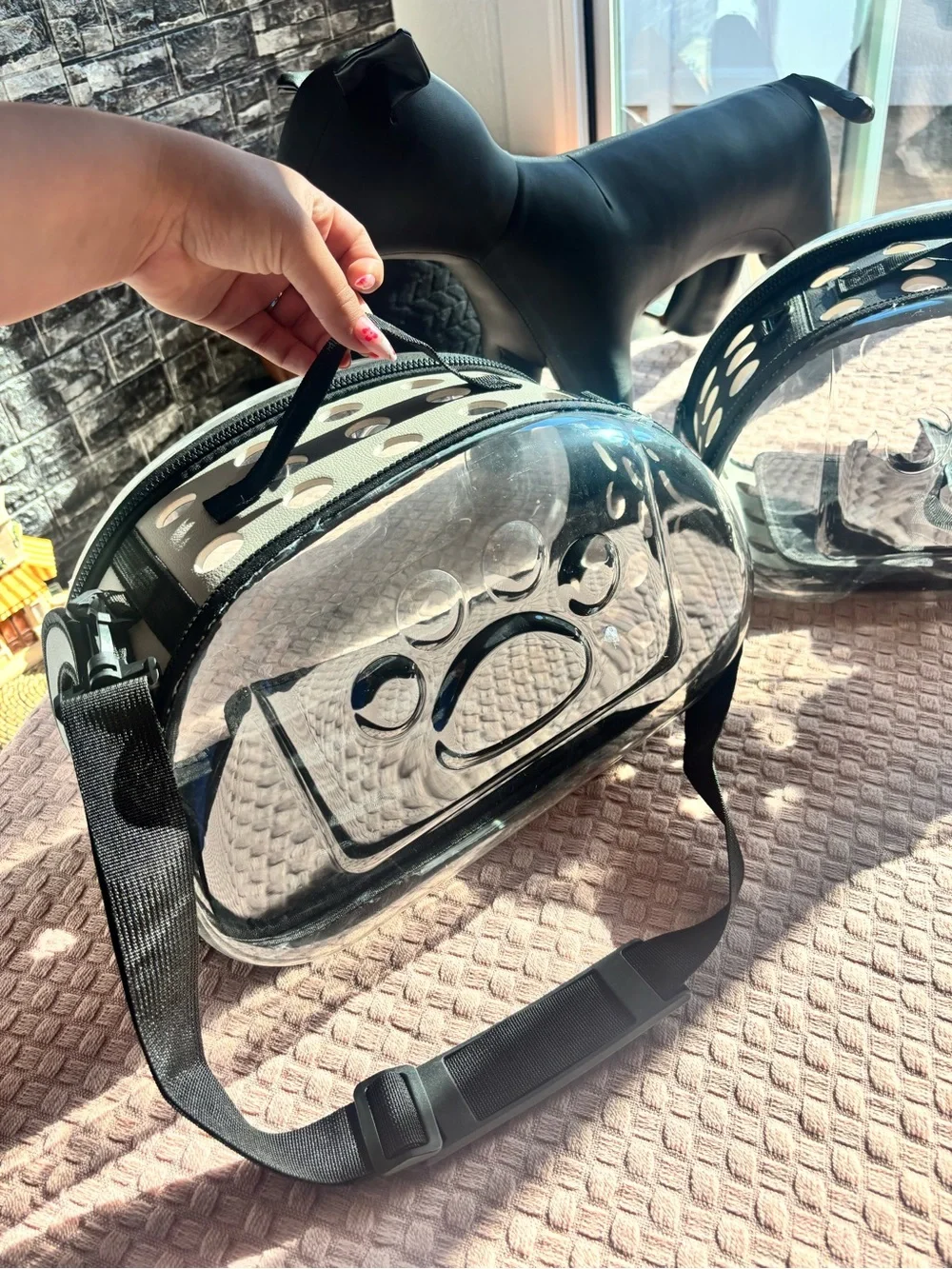 Transparent Black PET Carrier Backpack with Clear Front!! SHOULDER STRAP ❗️🐾😍